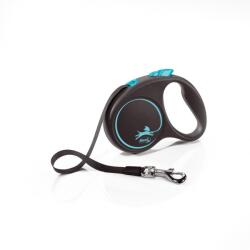 flexi Black Design lesa automata cu banda pentru caini, negru cu albastru, marimea S, 5 m