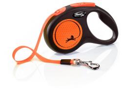 flexi New Neon lesa automata pentru caini, portocaliu, marimea S, 5 m