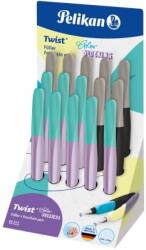Pelikan Stilou Twist Color Blocking, penita M, ambidextru, 1 rezerva mare, 15 buc/display, diverse culori, Pelikan 607612