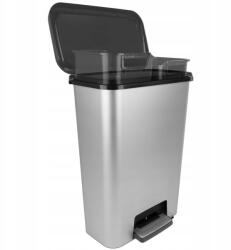 Keter Compatta pedálos szemeteskosár, 46L, 2 rekeszes, műanyag, sötétszürke/fekete (249813)