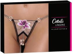 Cottelli Collection - luxus, hímzett liliom tanga (fekete-fehér) (23222691121) - vagyaim