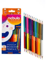 Nebulo Színes ceruza készlet, kétvégű, háromszögletű, NEBULO, 24 különböző szín (SZC-TR-12/24)