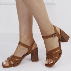 SOFILINE Sandale elegante camel cu toc masiv H8-713 M12 (H8-713CAMEL-40)