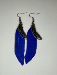 Éjkék Szabadság - Boho tollas fülbevaló (VF03)