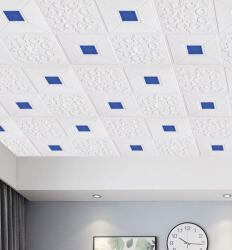 HOZRO Tapet 3D autoadeziv, Model pentru Tavan/Perete, design modern, foarte usor de montat, Alb/Albastru