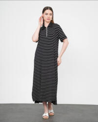 SHOPIKA Rochie camasa cu fermoar din jerseu de vascoza, neagra cu dungi albe S