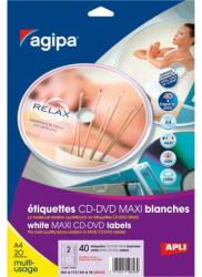 agipa Univerzális címkék CD/DVD lemezekhez, 117, 5 - 17 mm átmérőjű, Agipa, 20 lapos