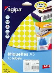 agipa A5 kerek címkék 15 mm, sárga