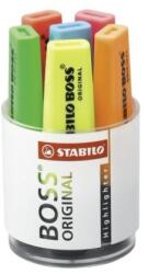 STABILO BOSS ORIGINAL szövegkiemelő készlet 6 db-os üvegben, sárga, zöld, narancssárga, piros, rózsaszín, kék