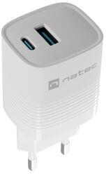 NATEC Univerzális USB töltő Natec RIBERA GaN 30W, 1X USB-A, 1X USB-C, fehér NUC-2140