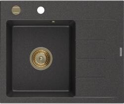 Mexen Ben, 1 kamrás gránit mosogató 600x500x190 mm, bal + arany szifon, fekete foltos, 6522605000-76-G (6522605000-76-G)