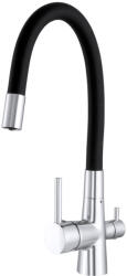 Gamma Flex, háromutas mosogatócsaptelep flexibilis karral, vízszűrő csatlakozóval, matt króm-fekete, GMA-BFXF-CH (GMA-BFXF-CH)