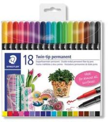 STAEDTLER Alkoholos marker készlet, 0, 5/3, 0 mm, kétvégű, STAEDTLER "3187", 18 különböző szín (ts3187tb18) - irodaszer