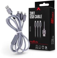 Maxlife 3 in 1 10W Lightning/microUSB/Type-C USB Cable töltő- és adatkábel 1m - ezüst - coolmobile