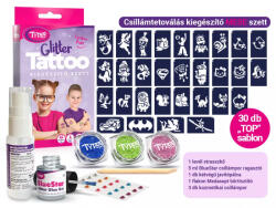 TYTOO Csillámtetoválás kiegészítő készlet, mese szett (30 sablon, ragasztó, strasszkő, csillámpor, bőrtisztító) (VZM-KKCTT3211021) - officetrade