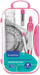 STARPAK Geometria készlet, körző és vonalzó szett, 7 db-os, műanyag dobozban, Starpak, rózsaszín (STK-559667)