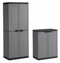 Keter Set 2 dulapuri depozitare, material polipropilena, pentru unelte sau scule, gri/negru, 3 rafturi, Keter Jolly, 136x39x166 cm (242805) Raft