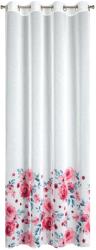 Eurofirany Dekoratív függöny fém gyűrűkkel, CARLA 140x250 fehér, ecsettel festett rózsákkal (419330)