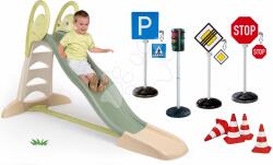 Smoby Set tobogan cu dublu val și semafor elecronic Toboggan XL Life Smoby cu semne de circulație și conuri (SM820304-5)