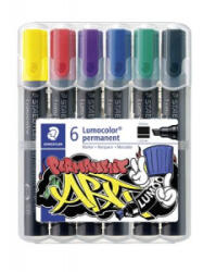 STAEDTLER Alkoholos marker készlet, 2-5 mm, vágott, 'Lumocolor 350', 6 különböző szín (TS350WP61) (TS350WP61)