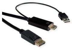 Roline Kábel HDMI - DisplayPort 1.2 4K@60Hz (HDMI forrás) M/M, 2m, fekete (11.04. 5992-10) (11.04.5992-10)