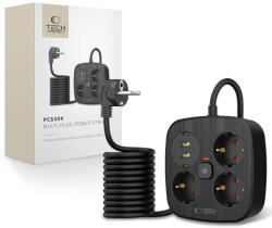 Tech-Protect Prelungitor TECH-PROTECT PCS3X4 POWER STRIP 2 USB & 2 TYPE-C & 3 SOCKET 200CM BLACK - vexio