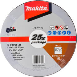 Makita Disc de tăiere din oțel inoxidabil MAKITA 230x2, 0x22, 23 mm, 25 buc E-03006-25 (E-03006-25) Disc de taiere