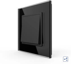 LIVOLO Intrerupator Simplu Mecanic Cap Cruce 2 Module LIVOLO cu Rama din Sticla Negru (VL-FCMM10A-2BP)