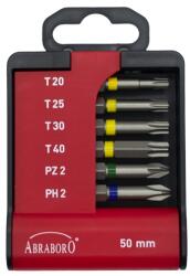 ABRABORO színes bit készlet PZ2/PH2/TX20/25/30/40 x 50 mm 6 részes (060802060012)
