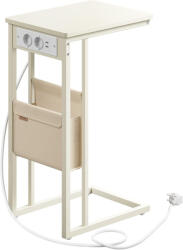 VASAGLE C-alakú Kisasztal Beépített Konnektorokkal Krémfehér (EUZ-LET356W02)