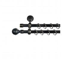Sn Deco Group Galerie dubla metalica Kugel 16mm, negru auriu, 120 cm, prindere perete - KIT COMPLET Suport draperie