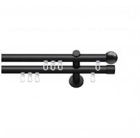 SN Deco Group Galerie cu profil aluminiu Dop Rotund, Ø 16mm, dublă neagră cu consolă plată, 240 cm Suport draperie