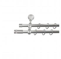 Sn Deco Group Galerie dubla metalica Tub Briliant 19mm, nichel satinat, 120 cm, prindere perete, KIT COMPLET Suport draperie