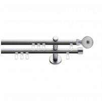 SN Deco Group Galerie cu profil aluminiu Ball, Ø 19mm, dublă nichel-satinat cu consolă plată, 240 cm Suport draperie