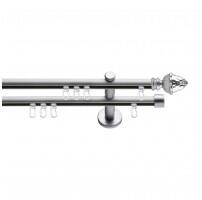 SN Deco Group Galerie cu profil aluminiu Ghindă, Ø 19mm, dublă nichel-satinat cu consolă plată, 240 cm Suport draperie