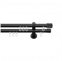 SN Deco Group Galerie cu profil aluminiu Cilindru Striat, Ø 16mm, dublă neagră cu consolă plată, 100 cm Suport draperie