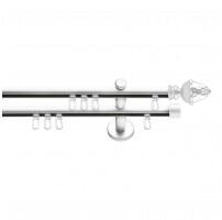 SN Deco Group Galerie cu profil aluminiu Ghindă, Ø 19mm, dublă albă cu consolă plată, 160 cm Suport draperie
