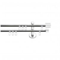 SN Deco Group Galerie cu profil aluminiu Cilindru Striat, Ø 19mm, dublă albă cu consolă plată, 320 cm Suport draperie