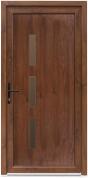 Bastion Usa intrare PVC Ileana, 5 camere izolare, 980x2000 mm, deschidere stanga privit din interior, alb interior / nuc exterior