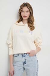 KARL LAGERFELD pamut melegítőfelső bézs, női, nyomott mintás, kapucnis - bézs M