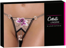 Cottelli Collection - luxus, hímzett liliom tanga (fekete-fehér) (23222691121) - padlizsan