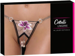 Cottelli Collection - luxus, hímzett liliom tanga (fekete-fehér) (23222691121) - bujaalmok