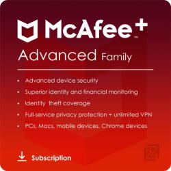 McAfee McAfee+ Advanced Family Dispozitive nelimitate / 1 an (MPA31MNRURDACD)