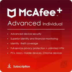 McAfee McAfee+ Advanced Individual Dispozitive nelimitate / 1 an (MPA31MNRURDDD)