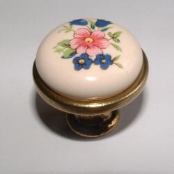 Foldecor Porcelán-fém bútorgomb, fehér - bronz színű véggel, virág motívummal (FPO-194_8MLK1)