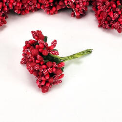  Bogyós mini csokor / virágbibe, 9cm - Piros 7591P