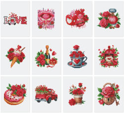 Figured Art Mini set 12 goblenuri cu diamante, fara sasiu, Iubire, 18x15 cm (RS027)