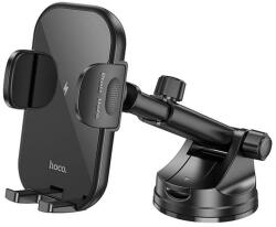 hoco. HW5 autós tartó (műszerfalra, tapadókorongos, forgatható, automata, 15W, wireless, gyorstöltő) FEKETE (HW5_B)