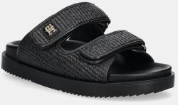 Tommy Hilfiger papucs TH DOUBLE STRAP RAFFIA SANDAL fekete, női, FW0FW08940 - fekete Női 40