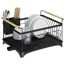 Quasar & Co Quasar & Co. ® Konyhai Edényszárító, lefolyótálcával, 42 x 30 cm, fém, fekete (42021018)